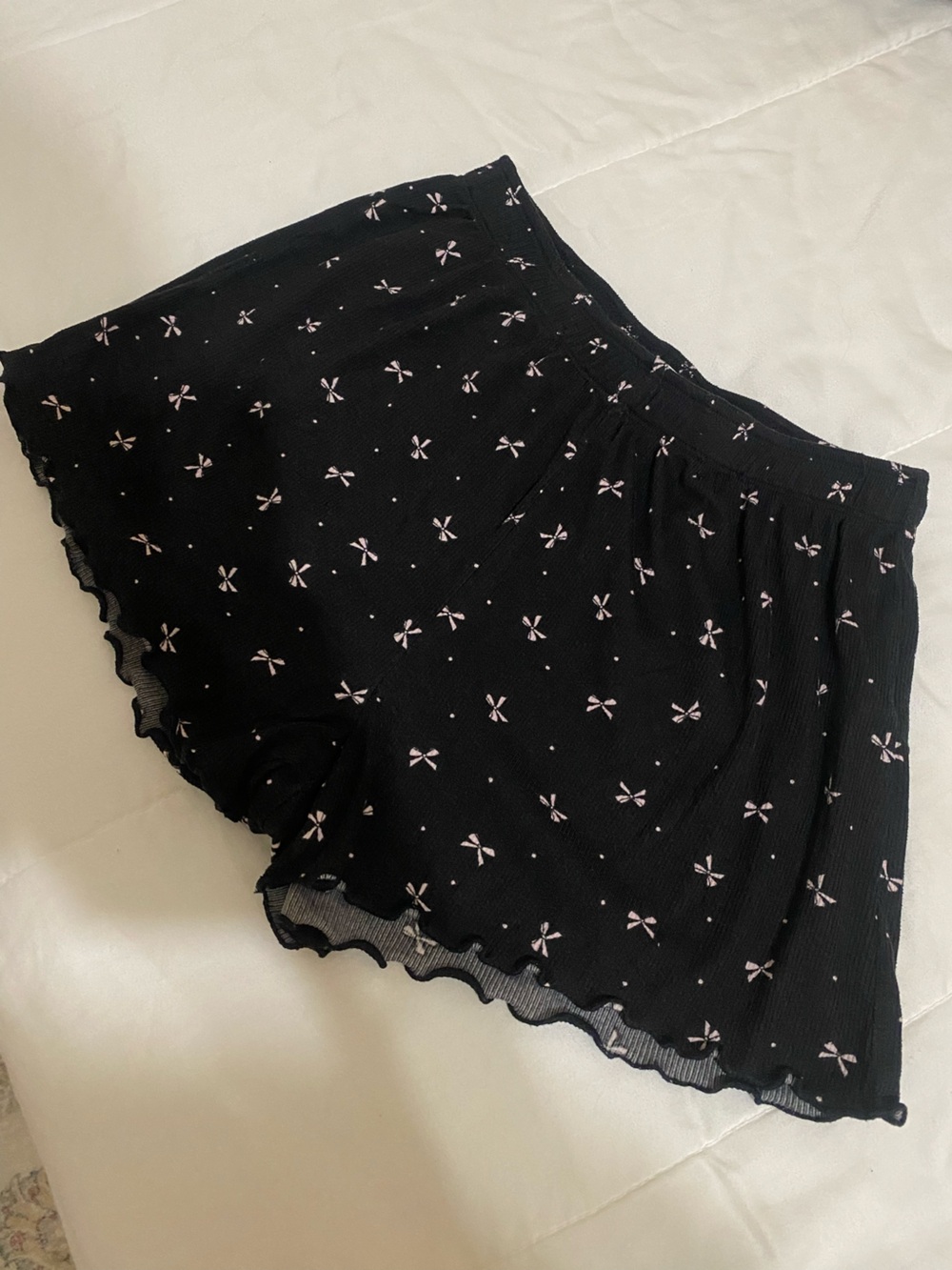 Black Mesh Chemise Shorts with Pink Bow Pattern
